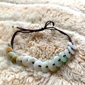 Icy White & Green Jade disc bead bracelet Adjusts